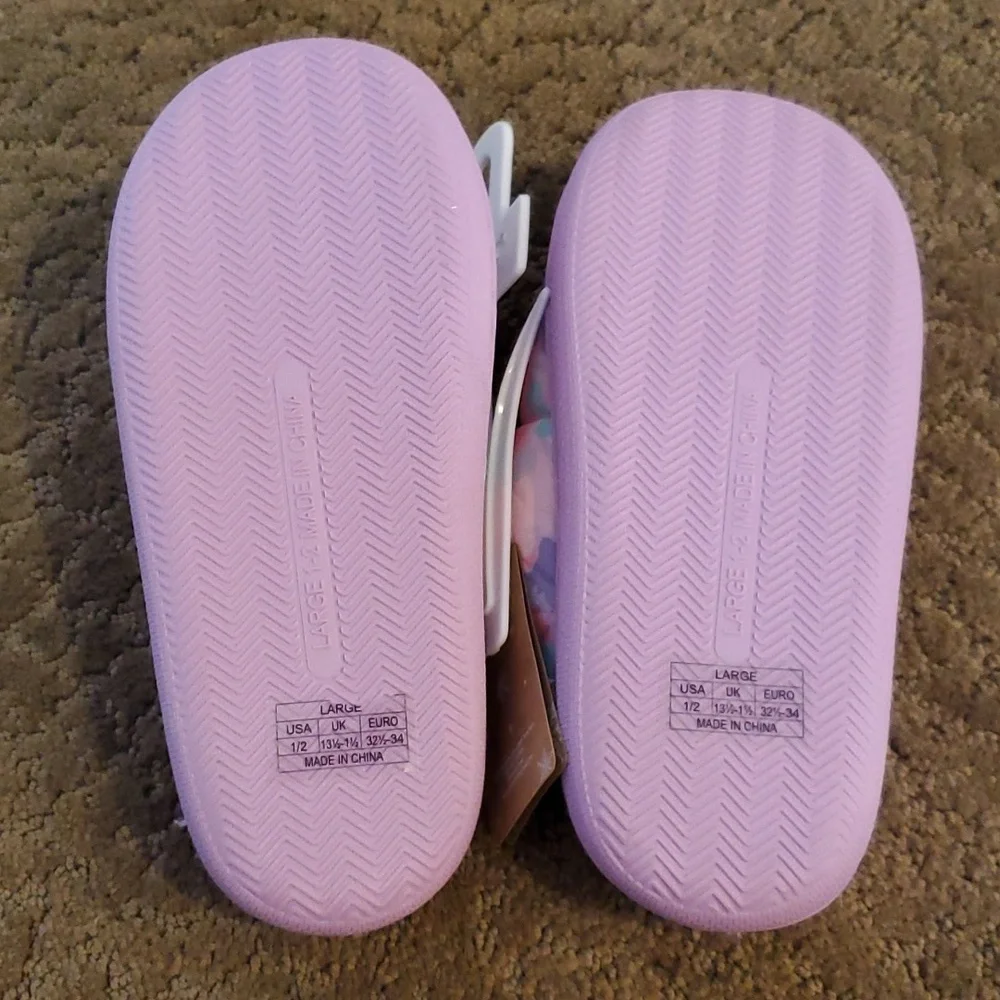 Girls Capelli New York Unicorn Scuff Slippers Size L 1/2 XL 3/4 fleece lining NW